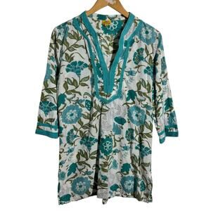 Roberta Roller Rabbit Tunic Top Women S BlueWhite Floral Cotton Coastal Vacation